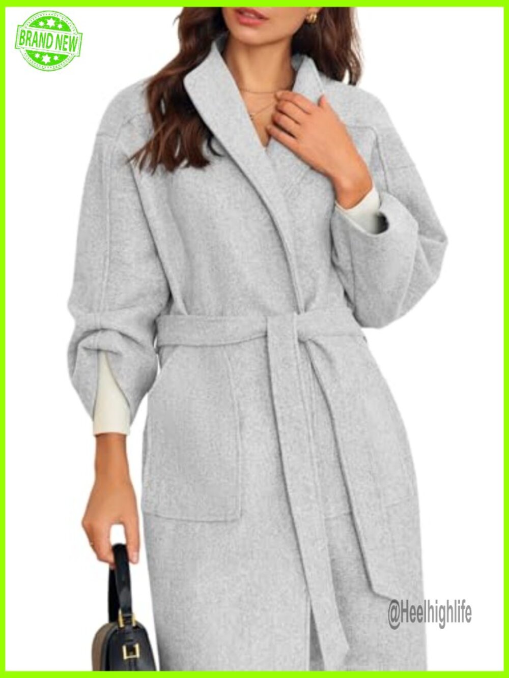 Wool Blend Wrap Pea Coat Oversized Open Front Long Coat - Picture 4 of 7